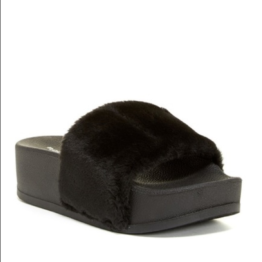 Black Fur Platform Slides